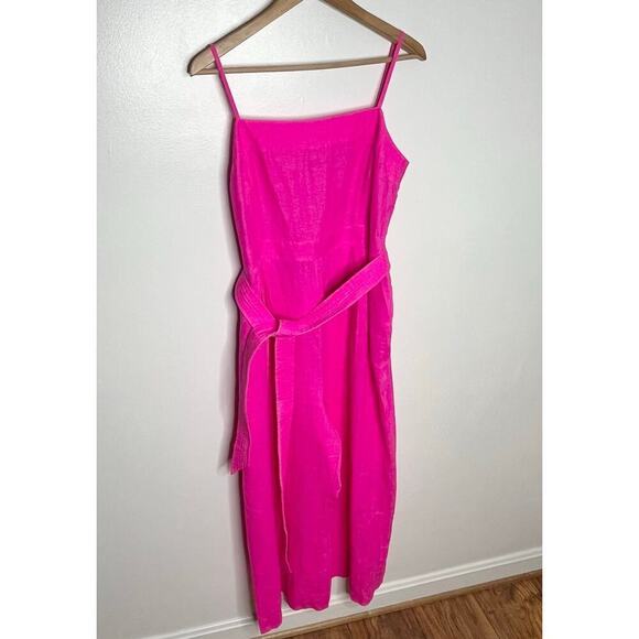 NWT! J.Crew Women Tie Waist Linen Jumpsuit size 16 Hot Pink Square Neck Wide Leg - Picture 4 of 13